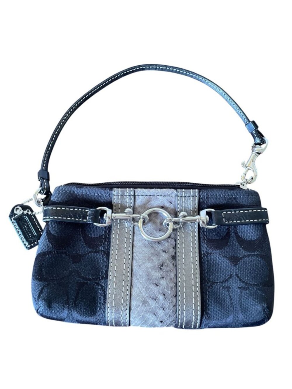 RARE Coach Jacquard Python Stripe Demi Pouch Wristlet Black and Grey Snakeskin - Picture 2 of 10